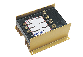 Three-Output Ambulance Flasher with gold, anodized aluminum heat sink.